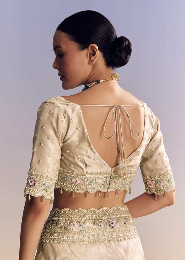 Silver Glass Tissue Saree With Jaal Work And Multicolor Sequin Embroidery