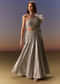 Silver One Shoulder Gown With Intricate Cut Dana Embroidery