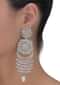 Silver Plated Danglers Embellished With Crystals, Pearl And Bugle Beads In Floral Pattern Online - Kalki Fashion