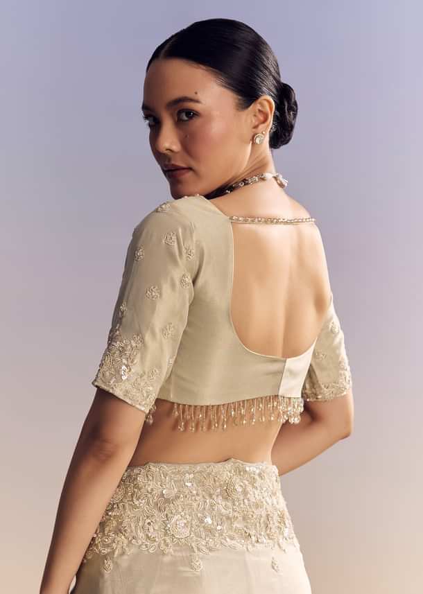 Silver Tissue Saree Embellished With Beads And Sequins