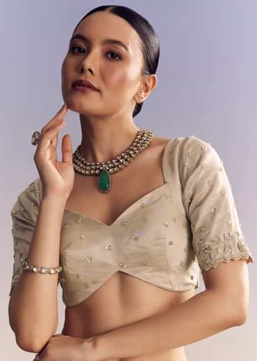 Silver Tissue Saree With Cutwork And Unstitched Embellished Blouse