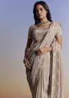 Silver Tissue Saree With Embroidered Scallop Border And Sequin Moti Work