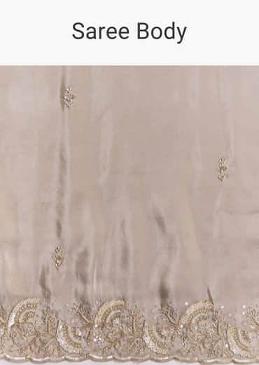 Silver Tissue Saree With Embroidered Scallop Border And Sequin Moti Work