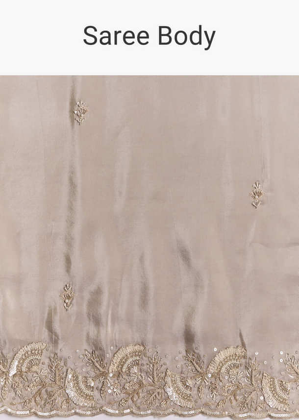Silver Tissue Saree With Embroidered Scallop Border And Sequin Moti Work