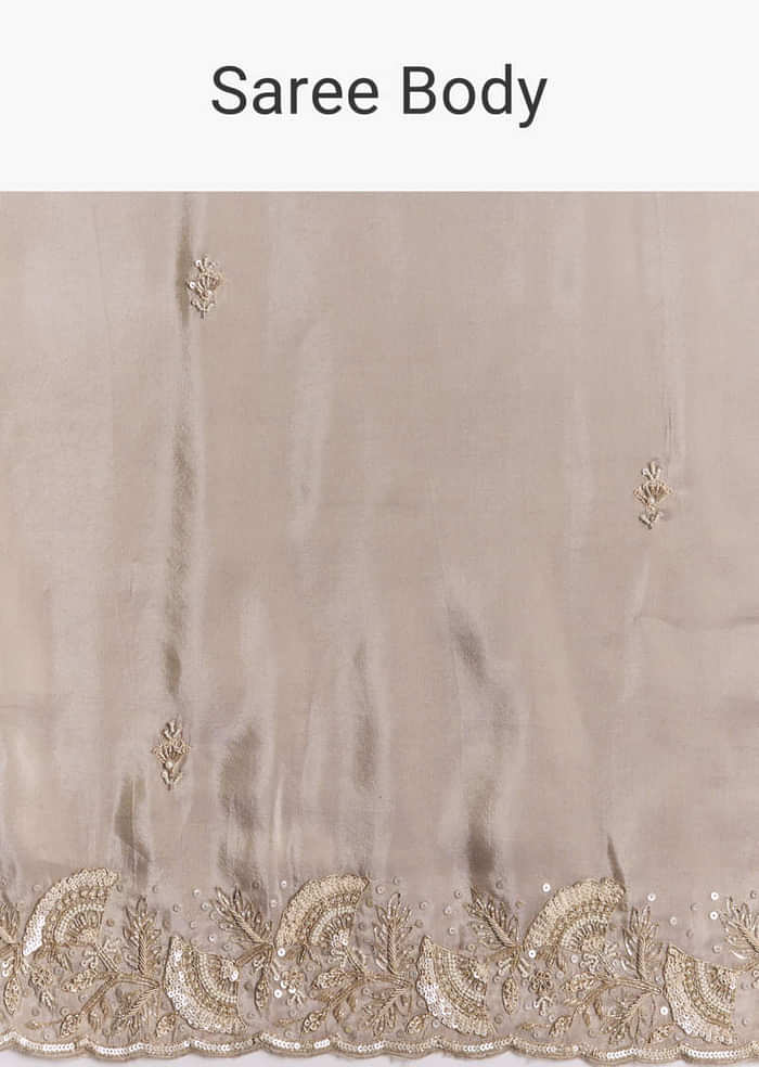 Silver Tissue Saree With Embroidered Scallop Border And Sequin Moti Work