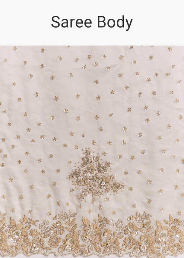 Silver Tissue Saree With Floral Cut Dana Embroidery