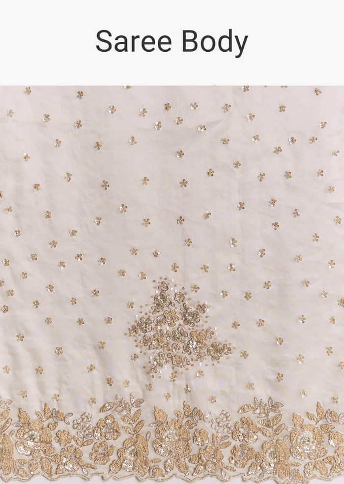 Silver Tissue Saree With Floral Cut Dana Embroidery