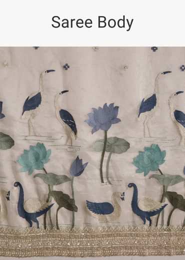 Silver Tissue Saree With Intricate Resham Motifs And Beaded Border Embroidery