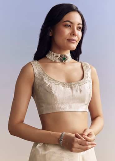 Silver Tissue Saree With Intricate Resham Work And Embroidered Border