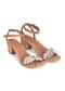 Silver 3-Inch Block Heels With Gemstones And Embroidered Leaves