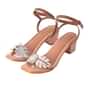 Silver 3-Inch Block Heels With Gemstones And Embroidered Leaves