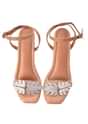 Silver 3-Inch Block Heels With Gemstones And Embroidered Leaves