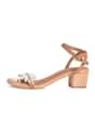 Silver 3-Inch Block Heels With Gemstones And Embroidered Leaves