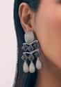 Silver And Black Finish Diamond Dangler Earrings In Mix Metal