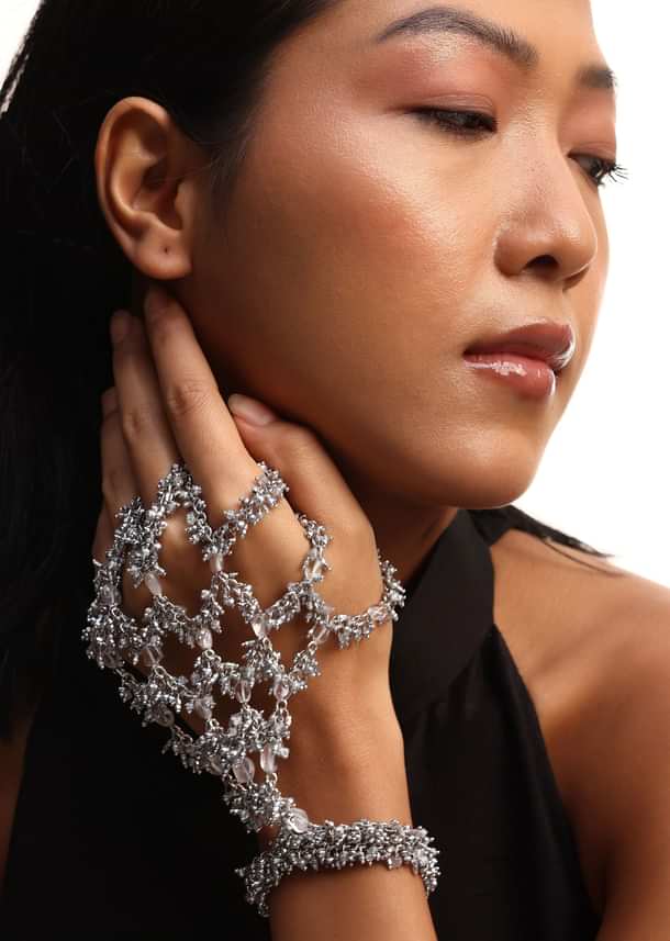 Silver And Grey Handcrafted Hand Harness In Mix Metal Silver And Grey Handcrafted Hand Harness In Mix Metal