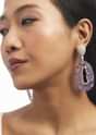 Silver And Purple Embellished Statement Drop Earrings