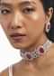 Silver And Ruby Red Stone Studded Choker Set