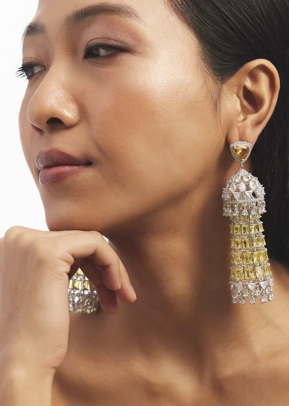 Silver And Topaz Studded Jhumka Earrings