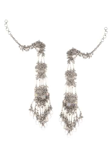 Silver And White Handcrafted Dangler Earrings In Mix Metal
