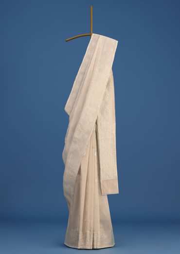 Silver Banarasi Tissue Silk Saree With Zari Weave