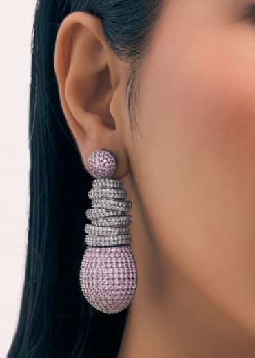 Silver Diamond Dangler Earrings In Mix Metal