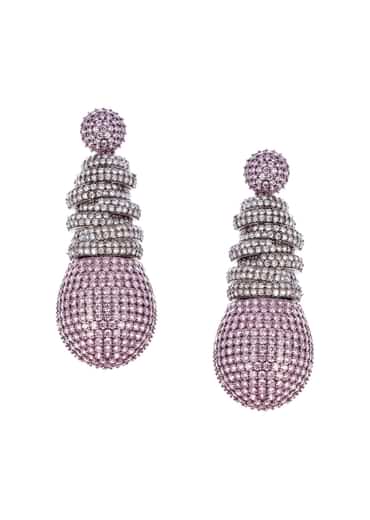 Silver Diamond Dangler Earrings In Mix Metal
