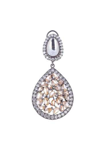 Silver Diamond Dangler Earrings With Champagne Stones In Mix Metal