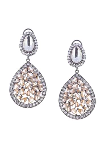 Silver Diamond Dangler Earrings With Champagne Stones In Mix Metal
