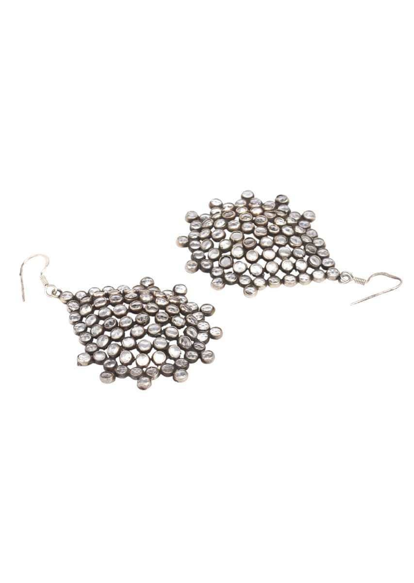 Silver Earrings In Tear Drop Shape Adorned With Checker Stone Made In Sterling Silver By Sangeeta Boochra