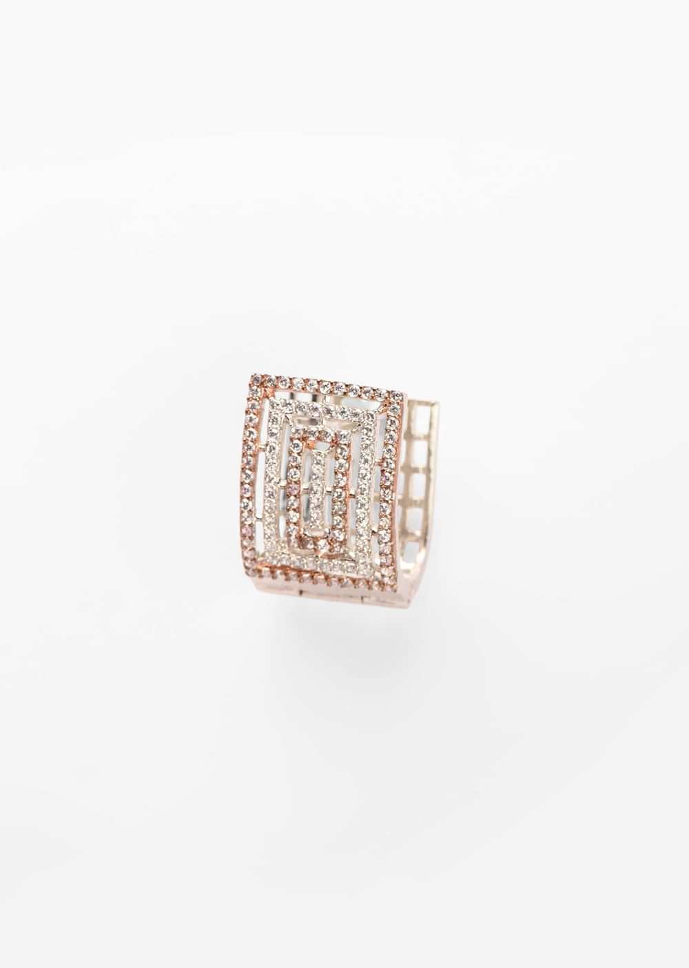 Silver Earrings With Rose Gold Plating And Swarovski Studded Geometric Design