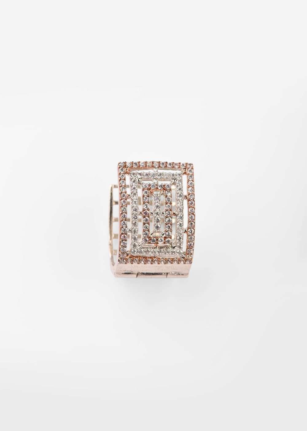 Silver Earrings With Rose Gold Plating And Swarovski Studded Geometric Design