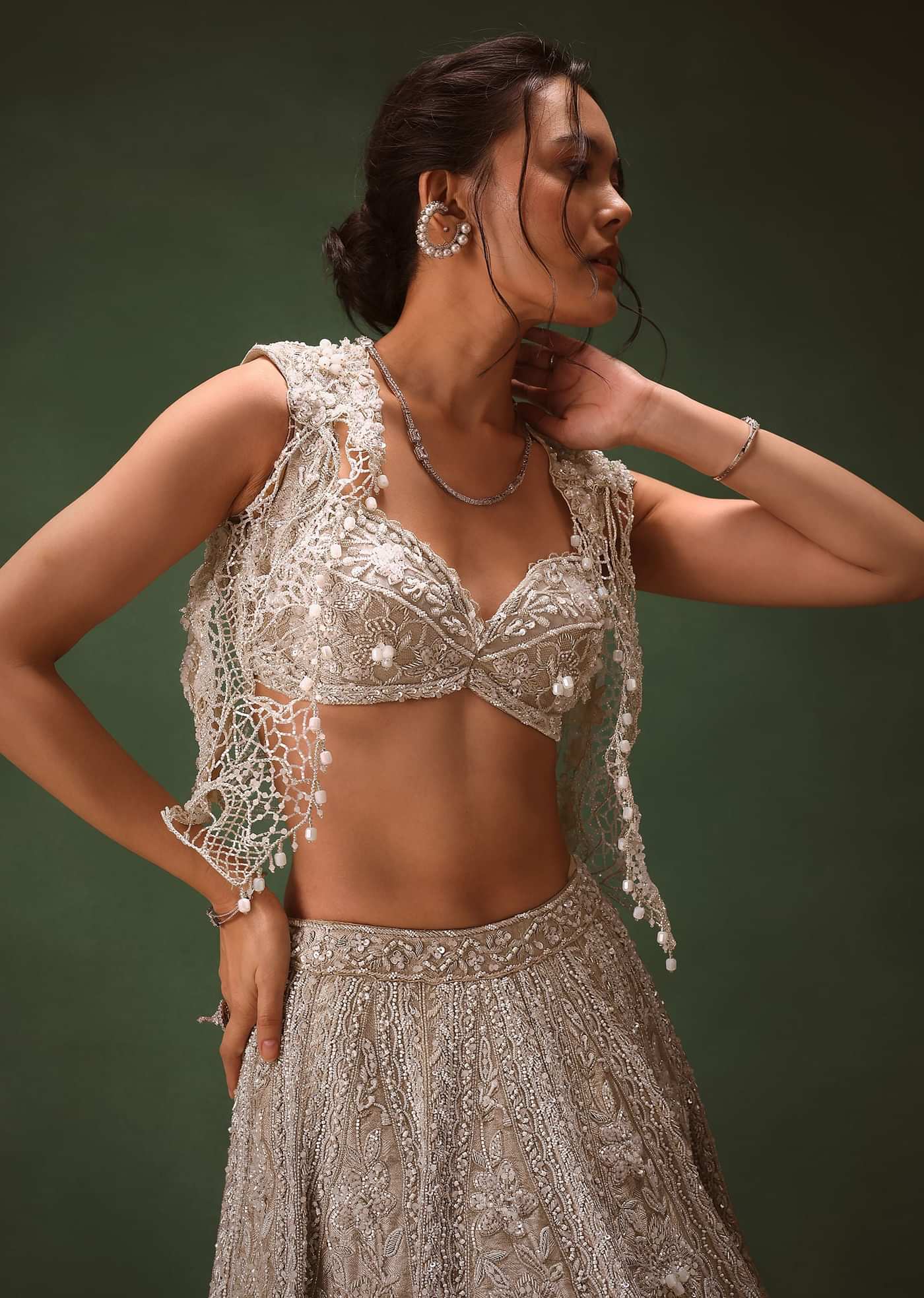 Silver Embroidered Lehenga With Blouse And Jacket