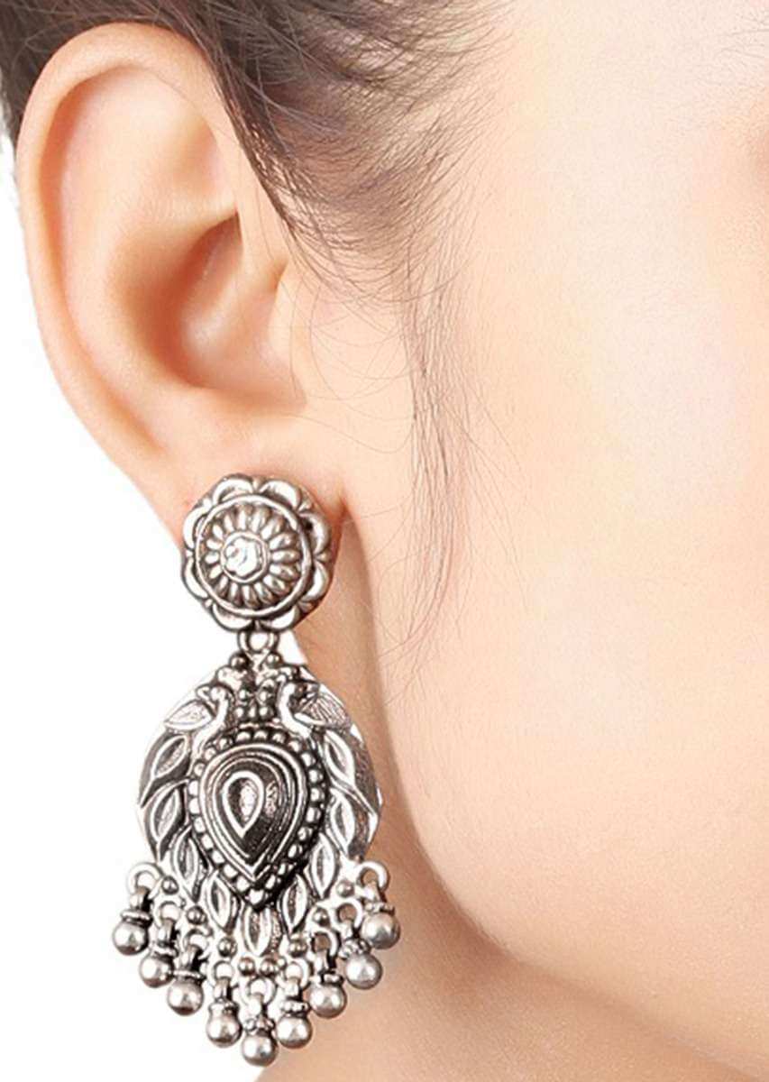 Silver Ethnic Earrings Hand Crafted With Dangling Beads Made In Sterling Silver By Sangeeta Boochra