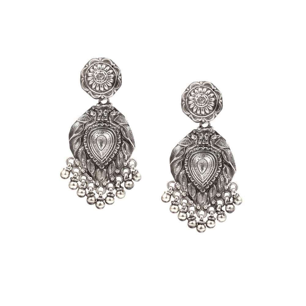 Silver Ethnic Earrings Hand Crafted With Dangling Beads Made In Sterling Silver By Sangeeta Boochra
