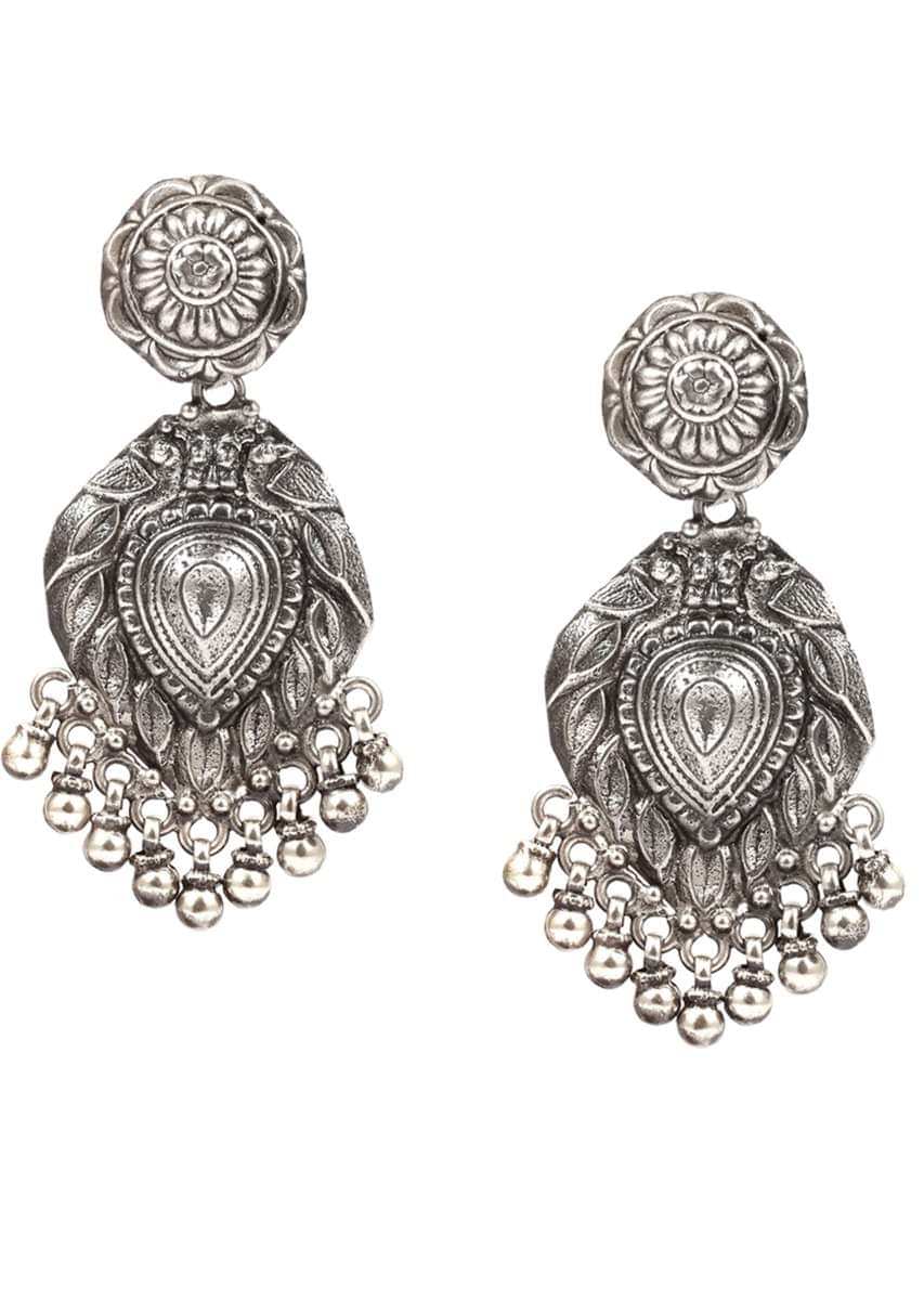 Silver Ethnic Earrings Hand Crafted With Dangling Beads Made In Sterling Silver By Sangeeta Boochra