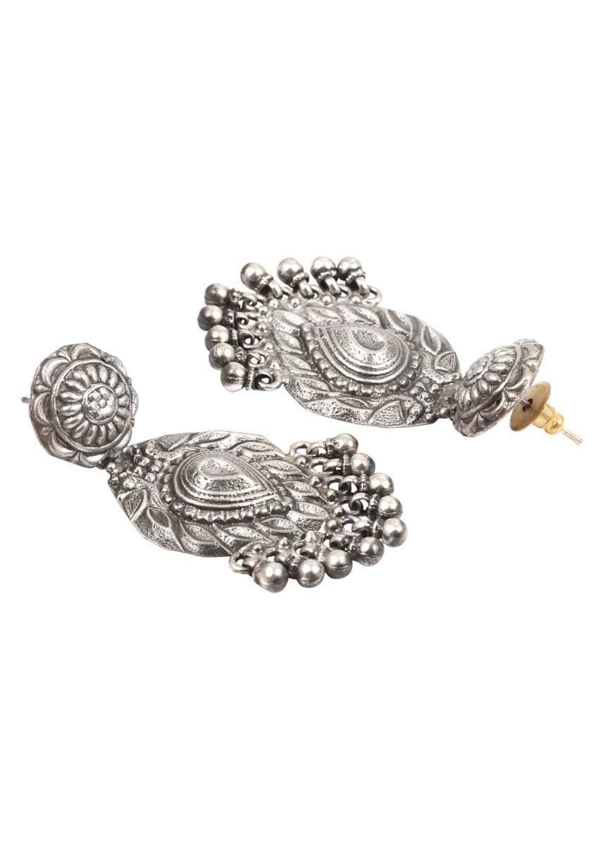 Silver Ethnic Earrings Hand Crafted With Dangling Beads Made In Sterling Silver By Sangeeta Boochra