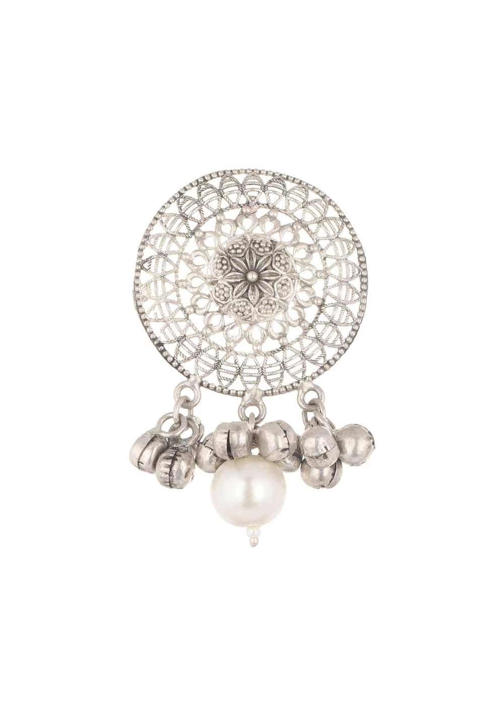 Silver Finish Choker And Earring Set Infused With Kundan Work And Pearls