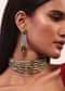 Silver Cuff Choker Necklace Set With Swarovski Studded Stripes Featuring Green Flowers