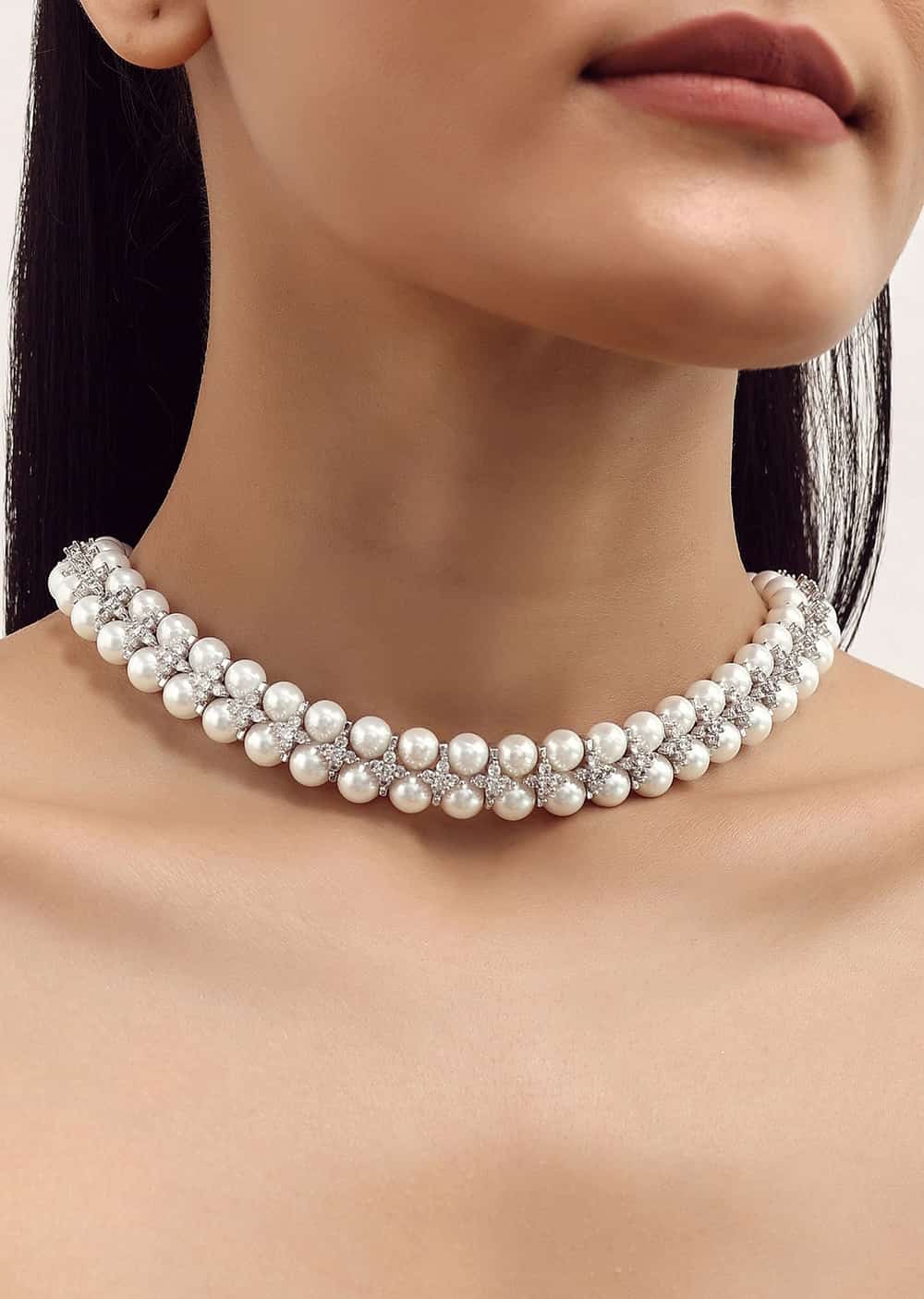 Pearl Pendant La Chance Necklace Silver Finish Diamond And