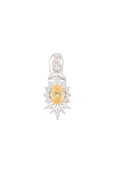 Silver Finish Elizabethian Necklace Set with Champagne Oval Stone and Faux diamonds