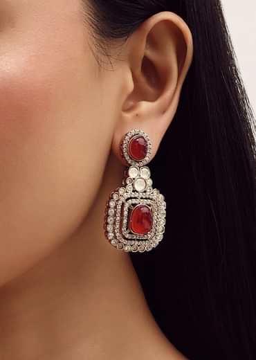 Silver Finish Kundan Necklace Set With Ruby Stone