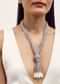 Silver Finish Long Necklace With Tassel In Mix Metal
