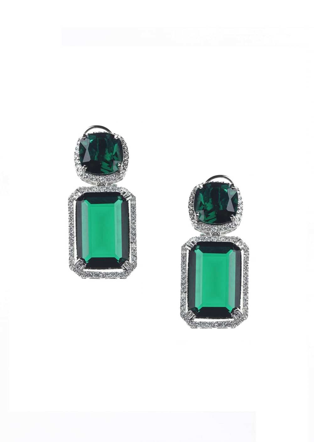 Silver Finish Necklace And Earring Set Studded With Green Synthetic Stones