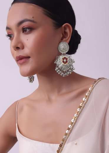 Silver Finish Oxidised Chandbalis In Fusion Style