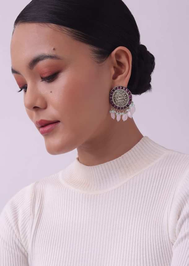 Silver Finish Oxidised Choker Set With Meenakari Work Silver Finish Oxidised Choker Set With Meenakari Work