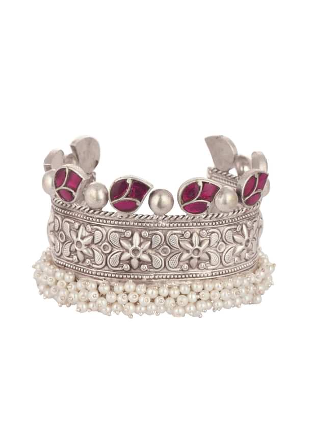 Silver Finish Oxidised Kada With Meenakari Work Silver Finish Oxidised Kada With Meenakari Work