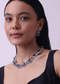 Silver Finish Saphhire Necklace And Earring Set In Mix Metal