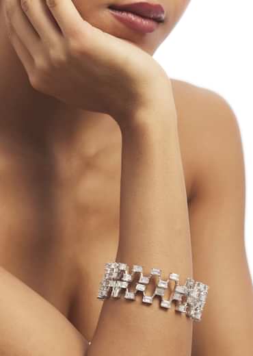 Silver Geometric Zircon Bangle