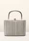 Silver Grey Clutch In Crush Fabric With Metal Handle And Clasp Closure