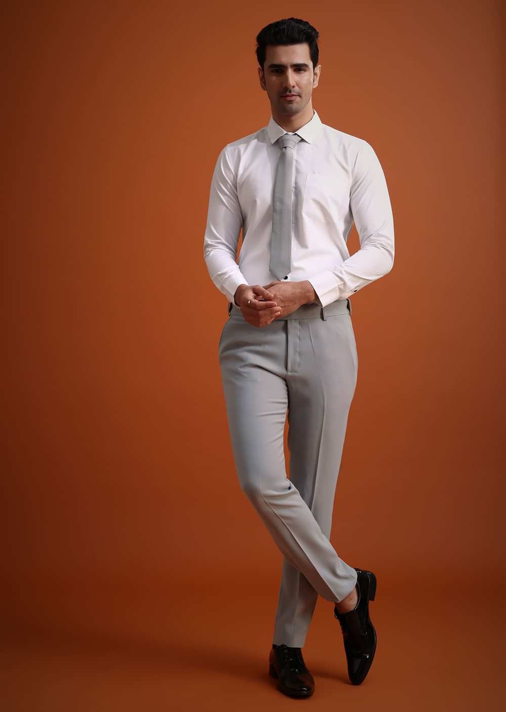 Silver Grey Cutdana Work Tuxedo And Pant Set